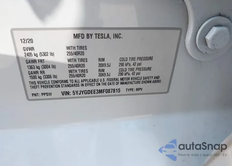 2021 Tesla Model Y Long Range Dual Motor All-Wheel Drive из США, поврежденный, VIN 5YJYGDEE3MF087815
